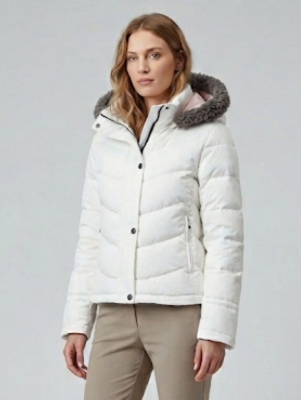 Fera Ski White Puffer Ski Snowboard Jacket With Faux Fur Hood Women's Size 8